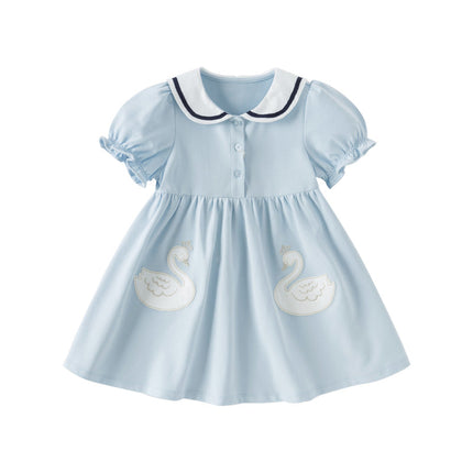 Girls Summer Blue Navy Collar Cotton Dress