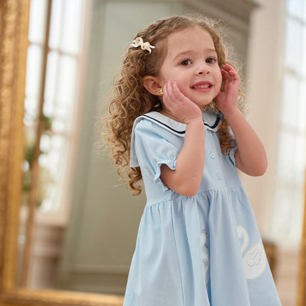 Girls Summer Blue Navy Collar Cotton Dress
