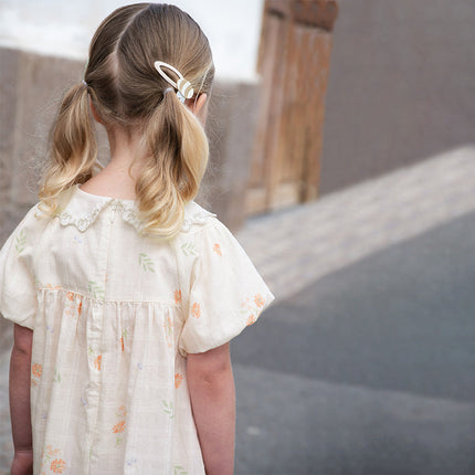 Toddler Girls Summer Cotton Beige Floral Print Sweet A-line Dress