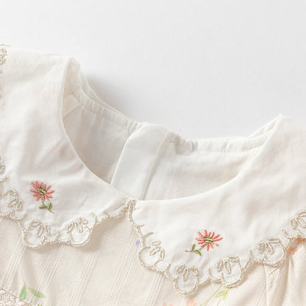 Toddler Girls Summer Cotton Beige Floral Print Sweet A-line Dress