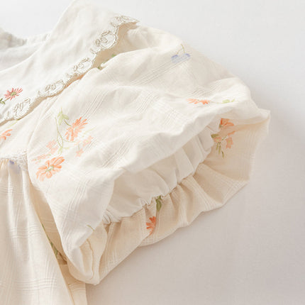 Toddler Girls Summer Cotton Beige Floral Print Sweet A-line Dress