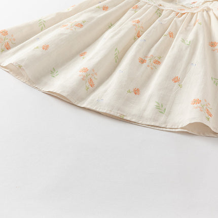 Toddler Girls Summer Cotton Beige Floral Print Sweet A-line Dress