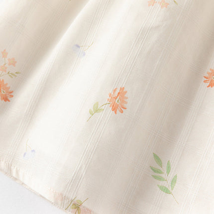 Toddler Girls Summer Cotton Beige Floral Print Sweet A-line Dress