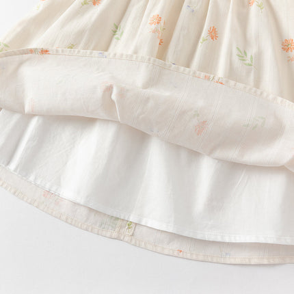Toddler Girls Summer Cotton Beige Floral Print Sweet A-line Dress