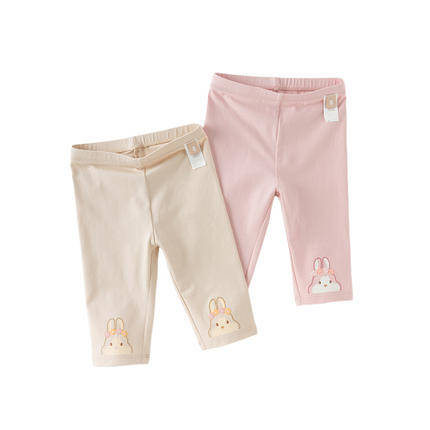 Toddler Girls Summer Versatile Light Khaki/Pink Stretchable Slim Leggings