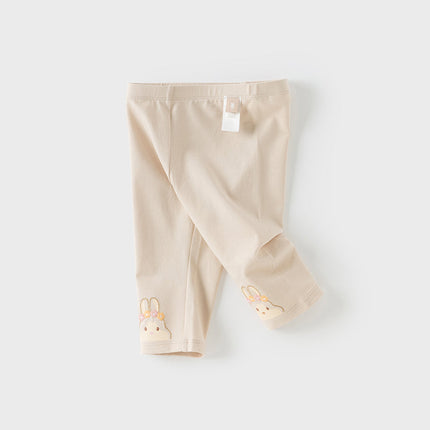 Toddler Girls Summer Versatile Light Khaki/Pink Stretchable Slim Leggings