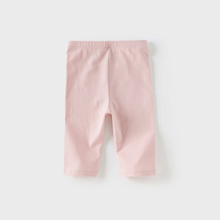 Toddler Girls Summer Versatile Light Khaki/Pink Stretchable Slim Leggings