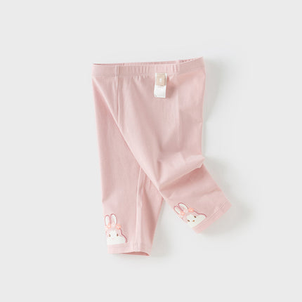 Toddler Girls Summer Versatile Light Khaki/Pink Stretchable Slim Leggings