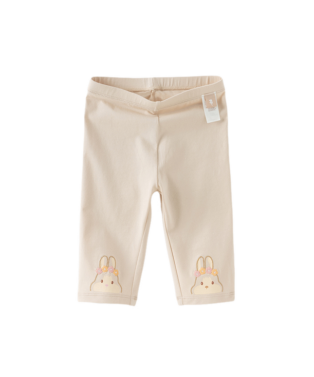 Toddler Girls Summer Versatile Light Khaki/Pink Stretchable Slim Leggings