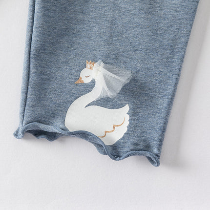 Toddler Girls Summer Denim Blue/Grey Swan Print Slim Leggings