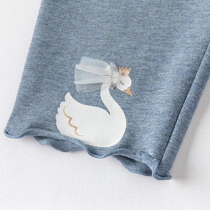 Toddler Girls Summer Denim Blue/Grey Swan Print Slim Leggings