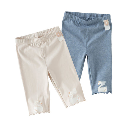 Toddler Girls Summer Denim Blue/Grey Swan Print Slim Leggings