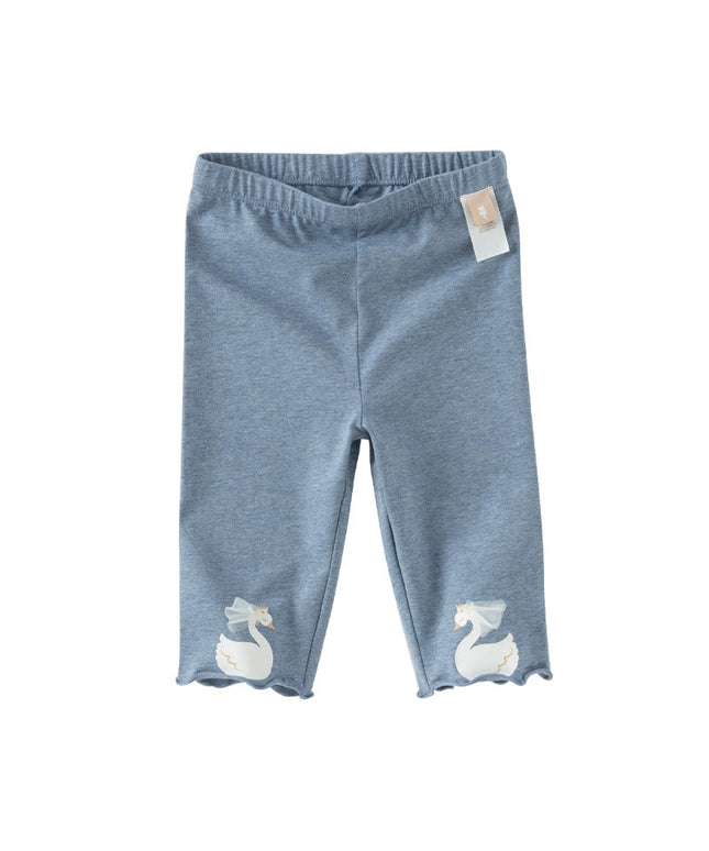 Toddler Girls Summer Denim Blue/Grey Swan Print Slim Leggings