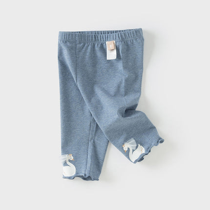 Toddler Girls Summer Denim Blue/Grey Swan Print Slim Leggings
