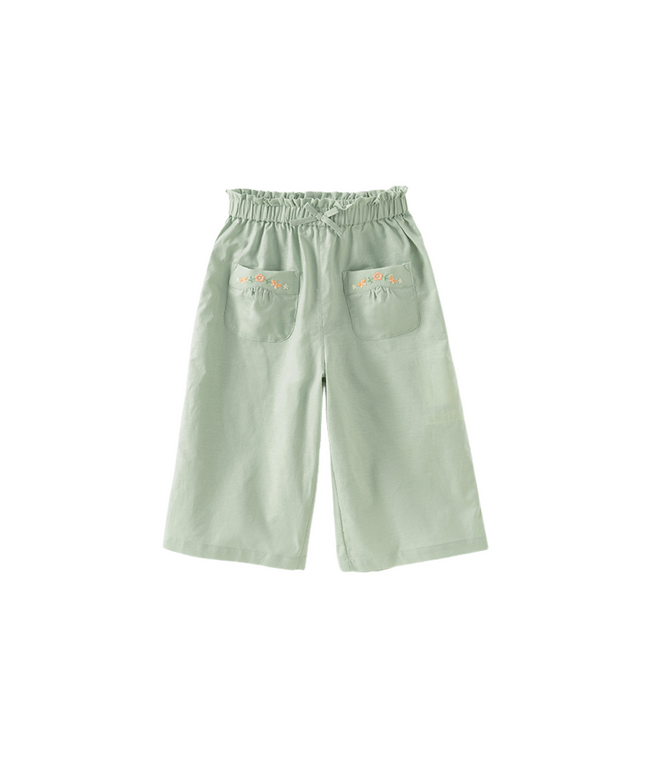 Toddler Girls Summer Cute Green/Blue Straight-leg Wide Casual Pants