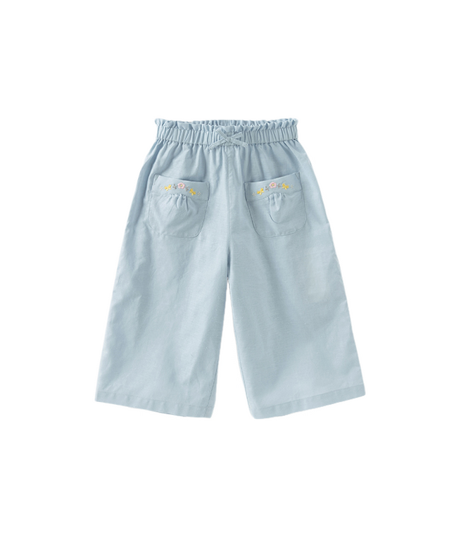 Toddler Girls Summer Cute Green/Blue Straight-leg Wide Casual Pants