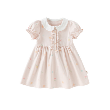 Girls Summer Cotton College Pink Print Cute A-line Dress