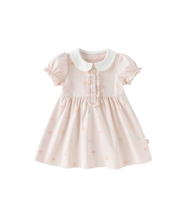 Girls Summer Cotton College Pink Print Cute A-line Dress