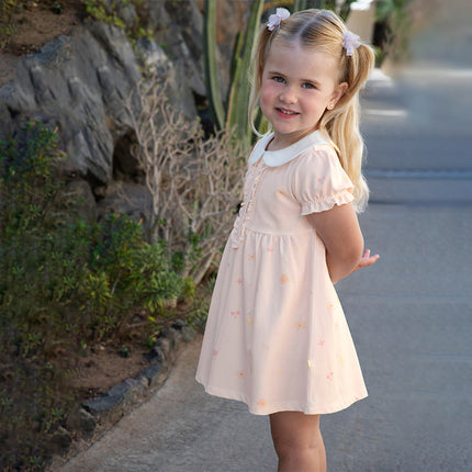 Girls Summer Cotton College Pink Print Cute A-line Dress