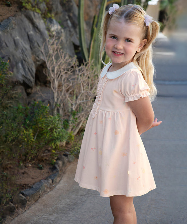 Girls Summer Cotton College Pink Print Cute A-line Dress