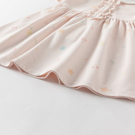 Girls Summer Cotton College Pink Print Cute A-line Dress