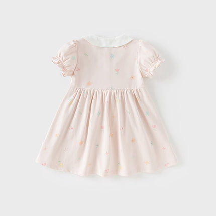 Girls Summer Cotton College Pink Print Cute A-line Dress