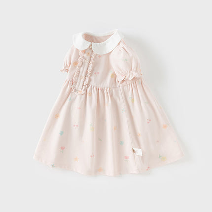 Girls Summer Cotton College Pink Print Cute A-line Dress