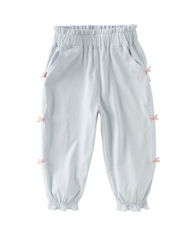 Toddler Girls Summer Sweet Grey Bow Decorations Breathable Cotton Pants