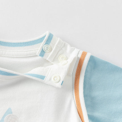 Baby Boys Summer Blue Caetoon Print Lightweight Cotton Rompers