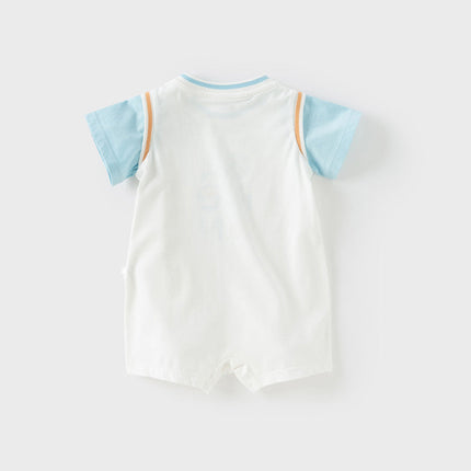 Baby Boys Summer Blue Caetoon Print Lightweight Cotton Rompers