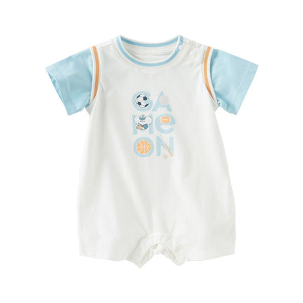 Baby Boys Summer Blue Caetoon Print Lightweight Cotton Rompers