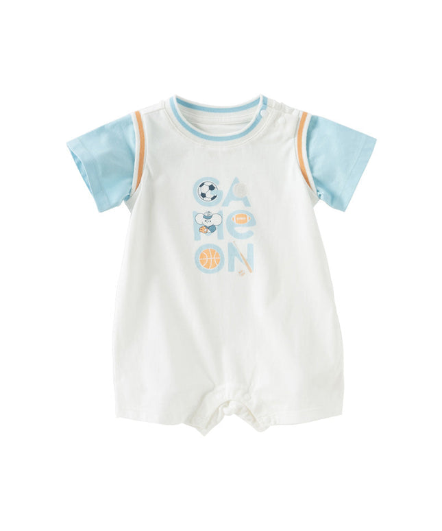 Baby Boys Summer Blue Caetoon Print Lightweight Cotton Rompers
