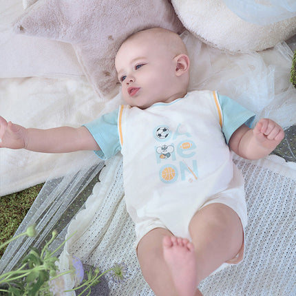 Baby Boys Summer Blue Caetoon Print Lightweight Cotton Rompers