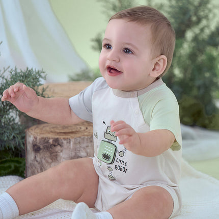 Baby Boys Summer Beige Comfortable Short-sleeved Rompers