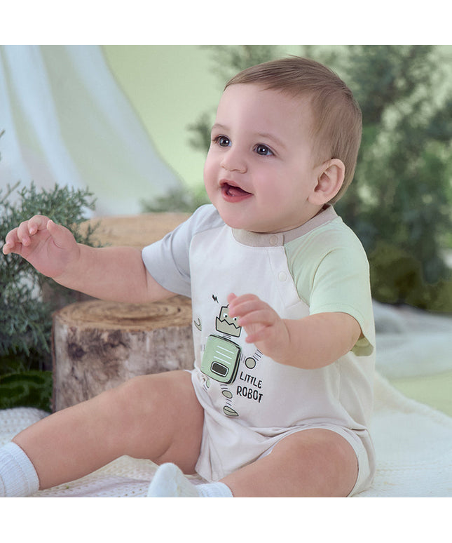 Baby Boys Summer Beige Comfortable Short-sleeved Rompers