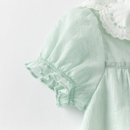 Girls Summer Green Cotton Princess Dress