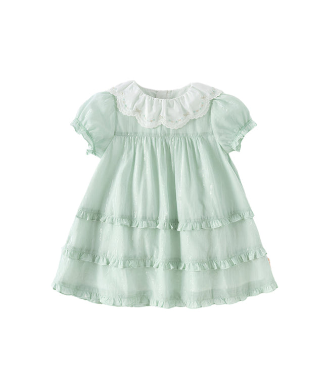 Girls Summer Green Cotton Princess Dress