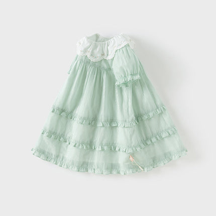 Girls Summer Green Cotton Princess Dress