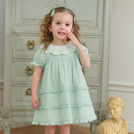 Girls Summer Green Cotton Princess Dress