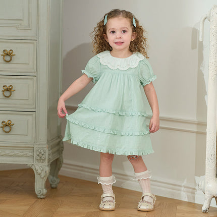 Girls Summer Green Cotton Princess Dress