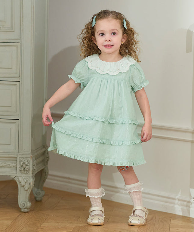 Girls Summer Green Cotton Princess Dress