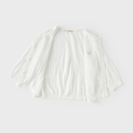 Kids Girls Summer Cute White Outwear Soft Long-sleeved Cardigans