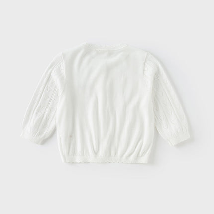 Kids Girls Summer Cute White Outwear Soft Long-sleeved Cardigans