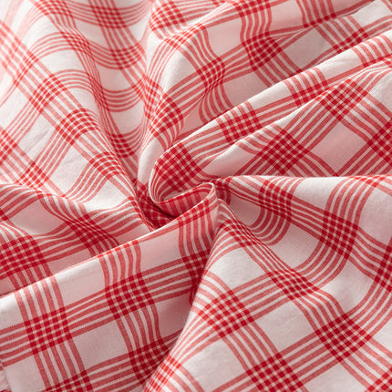 Girls Summer Cotton Red White Plaid Turnover Collar Dress