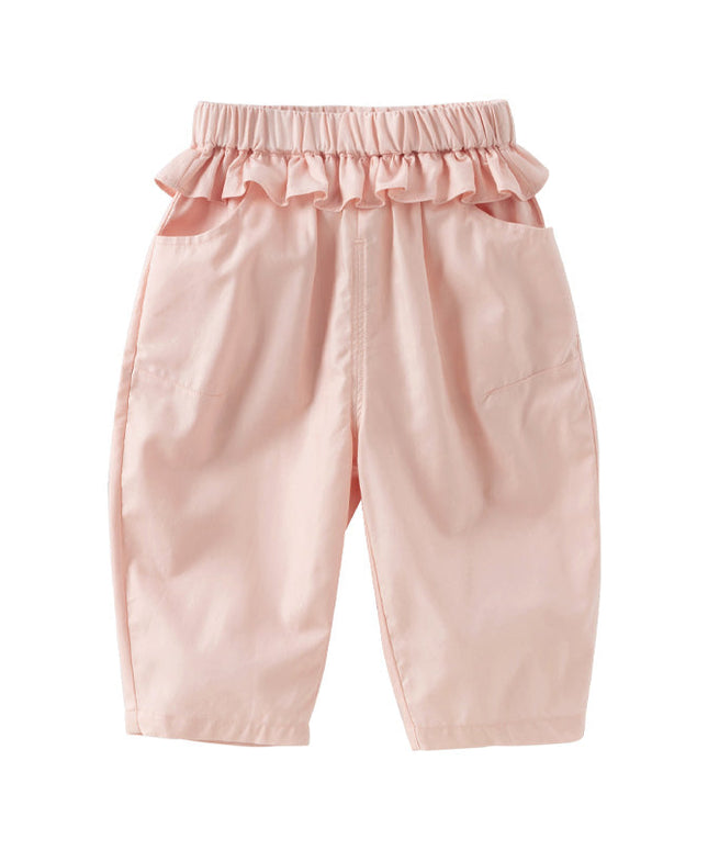 Toddler Girls Summer Cute Beige/Pink Loose Soft Harem Pants