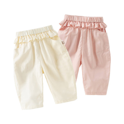 Toddler Girls Summer Cute Beige/Pink Loose Soft Harem Pants
