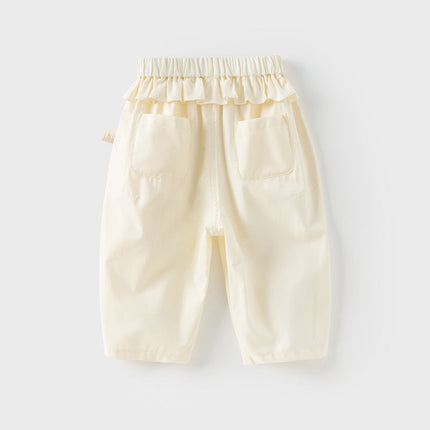Toddler Girls Summer Cute Beige/Pink Loose Soft Harem Pants