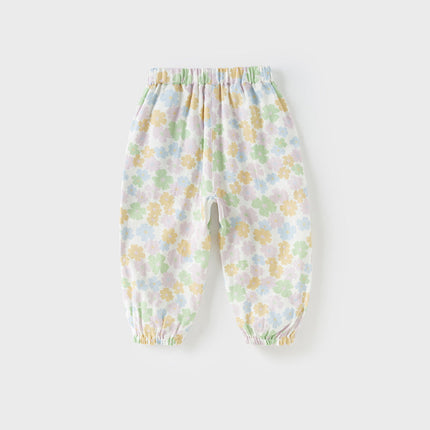 Toddler Girls Summer Beige Floral Print Loose Mosquito Proof Pants