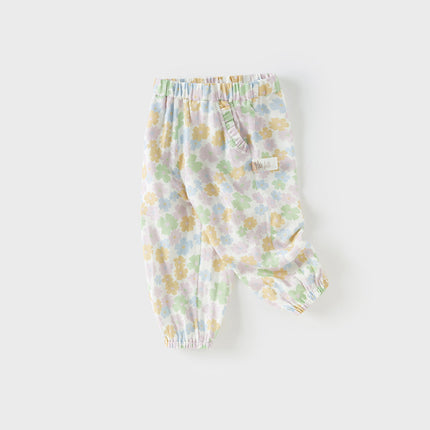 Toddler Girls Summer Beige Floral Print Loose Mosquito Proof Pants