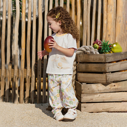 Toddler Girls Summer Beige Floral Print Loose Mosquito Proof Pants